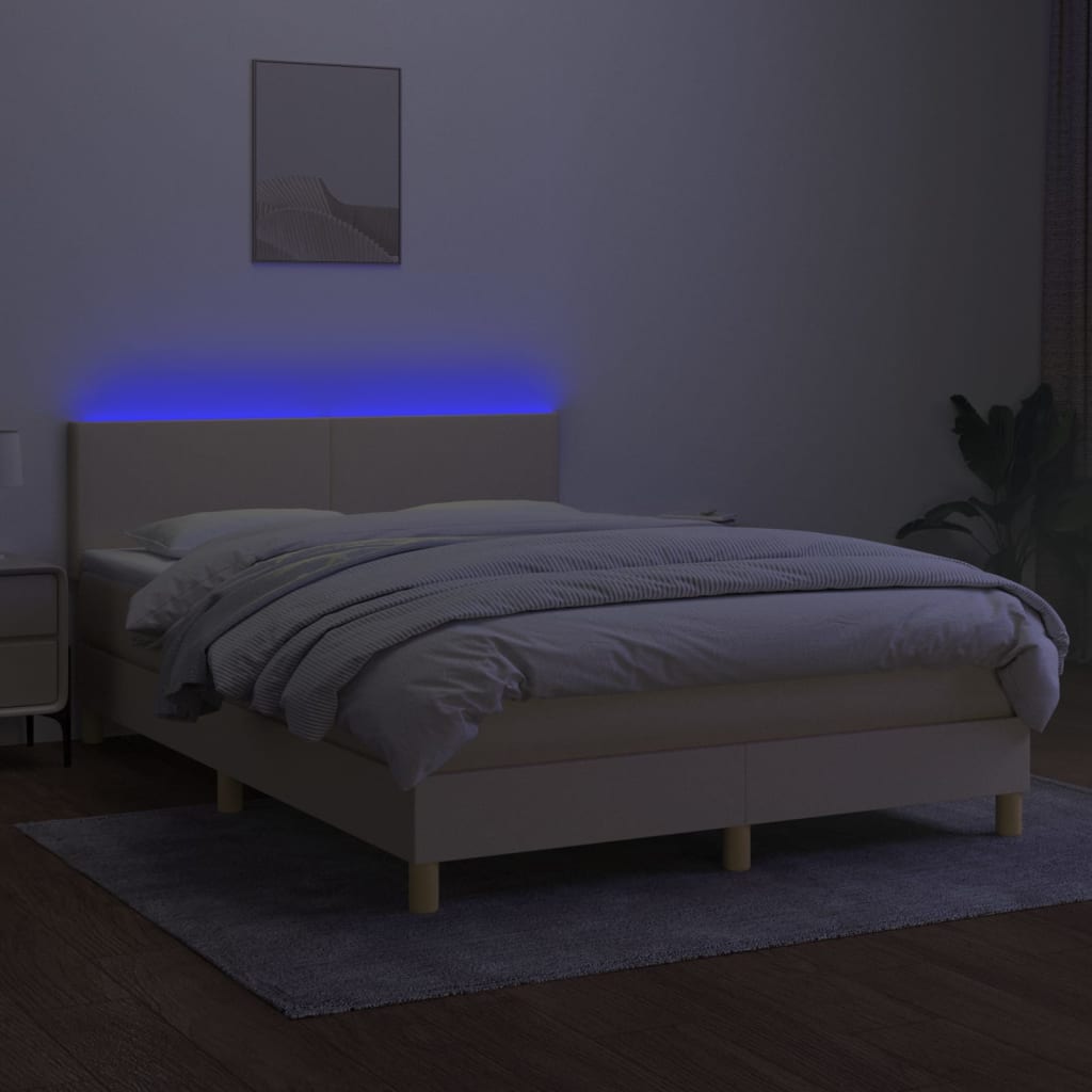 kontinentalseng med LED-lys 140x200 cm stof cremefarvet