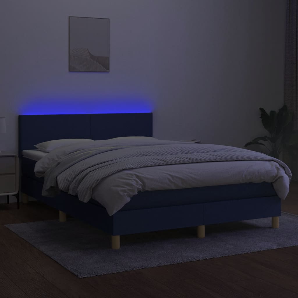 kontinentalseng med LED-lys 140x200 cm stof blå