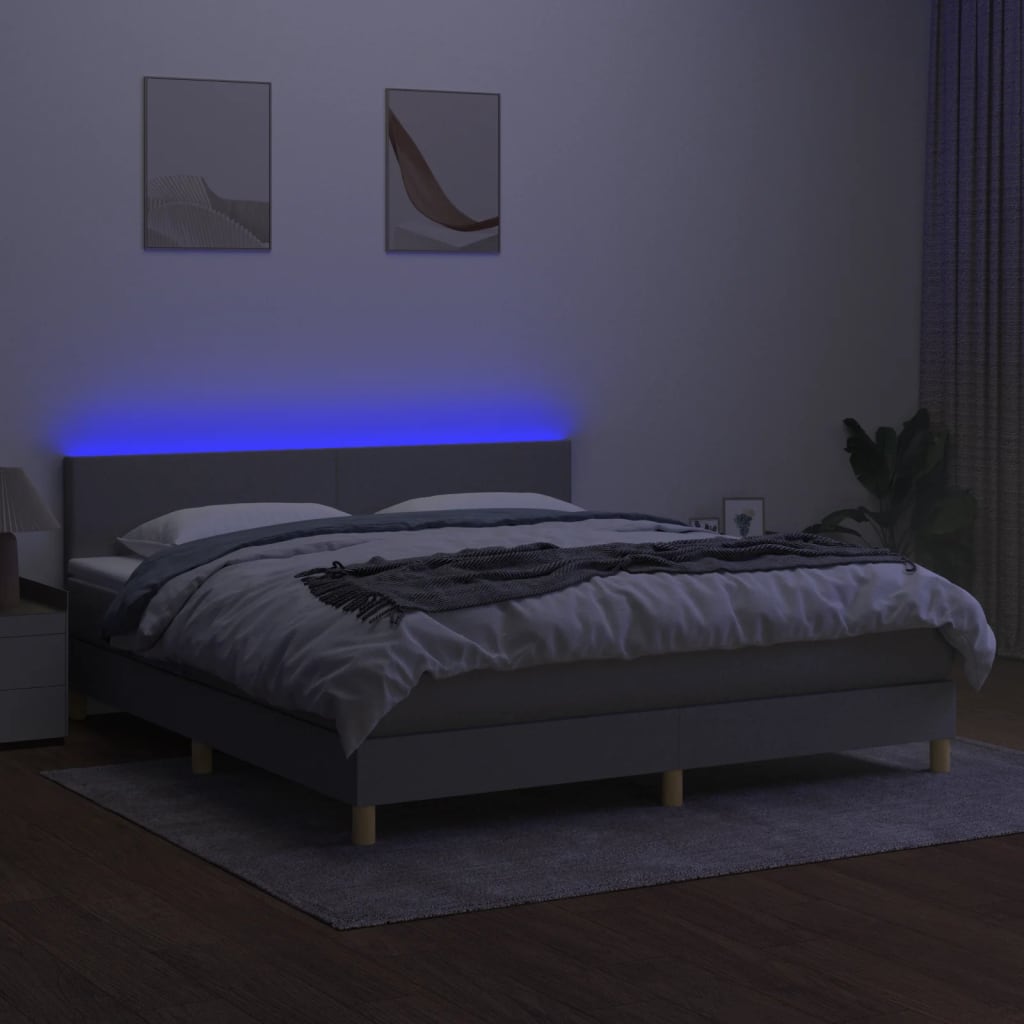 kontinentalseng med LED-lys 160x200 cm stof lysegrå