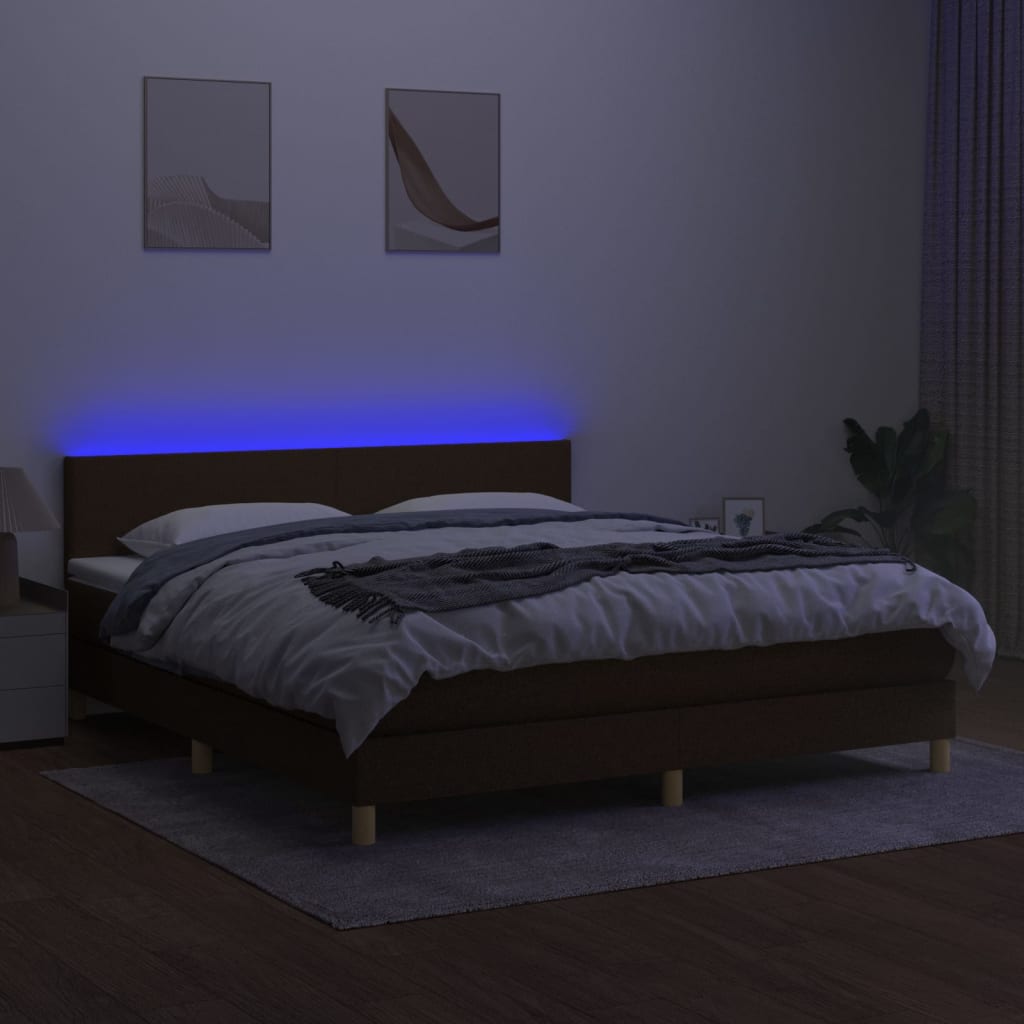 kontinentalseng med LED-lys 160x200 cm stof mørkebrun