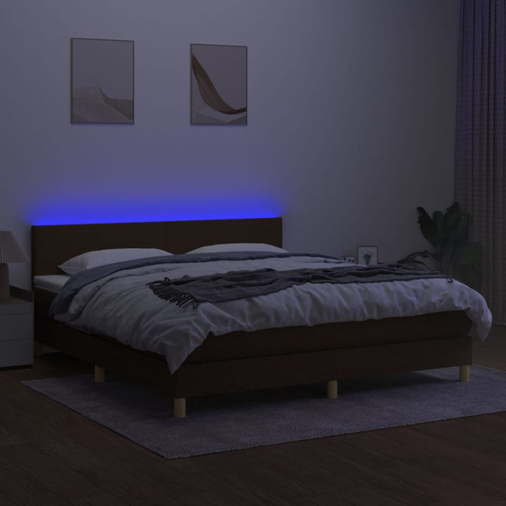 kontinentalseng med LED-lys 160x200 cm stof mørkebrun