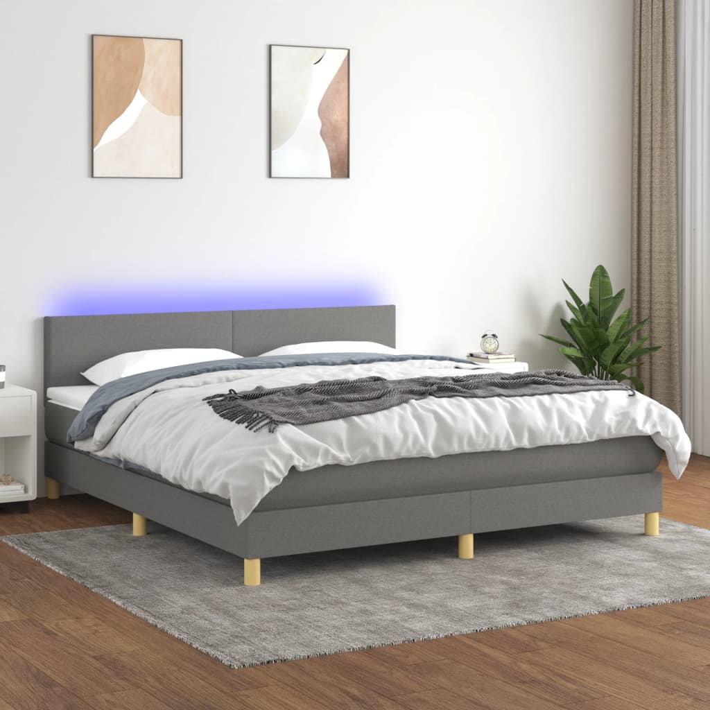 kontinentalseng med LED-lys 180x200 cm stof mørkegrå