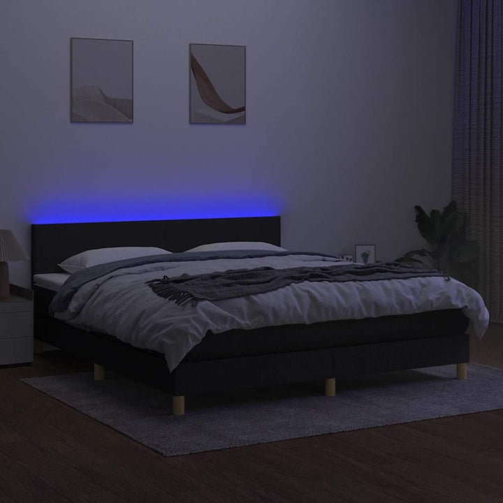 kontinentalseng med LED-lys 180x200 cm stof sort