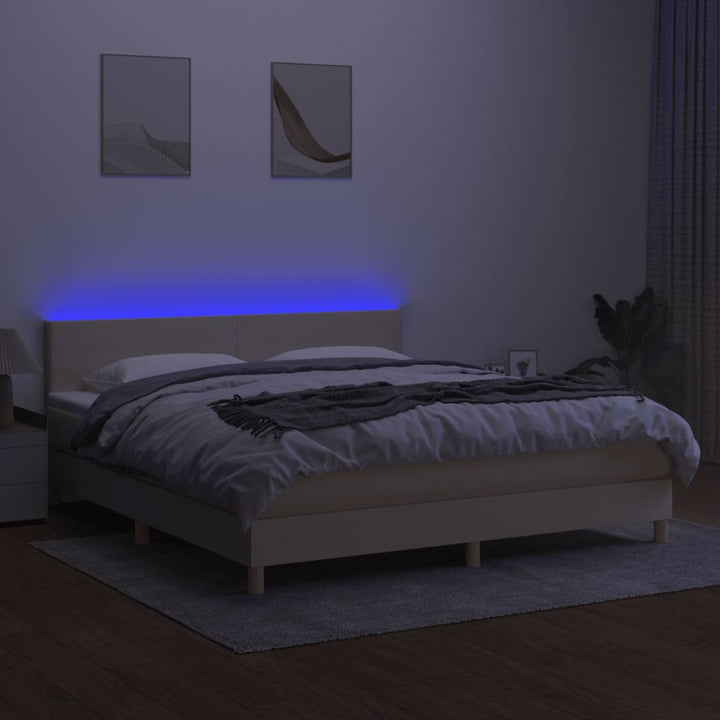 kontinentalseng med LED-lys 180x200 cm stof cremefarvet