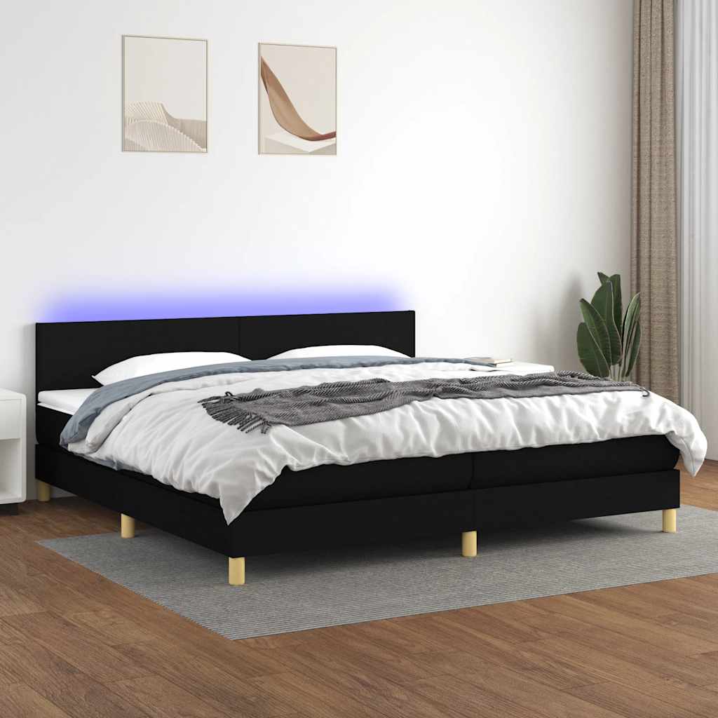 kontinentalseng med LED-lys 200x200 cm stof sort