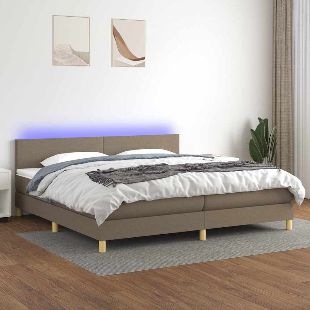 kontinentalseng med LED-lys 200x200 cm stof gråbrun