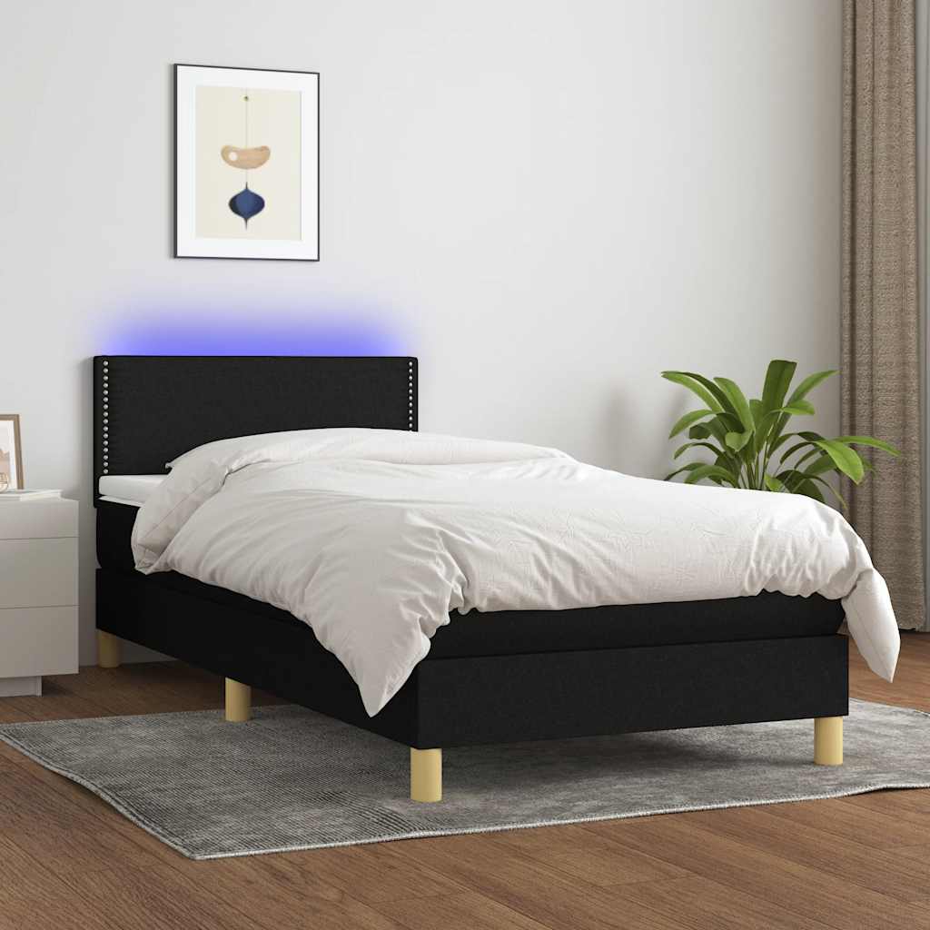 kontinentalseng med LED-lys 80x200 cm stof sort