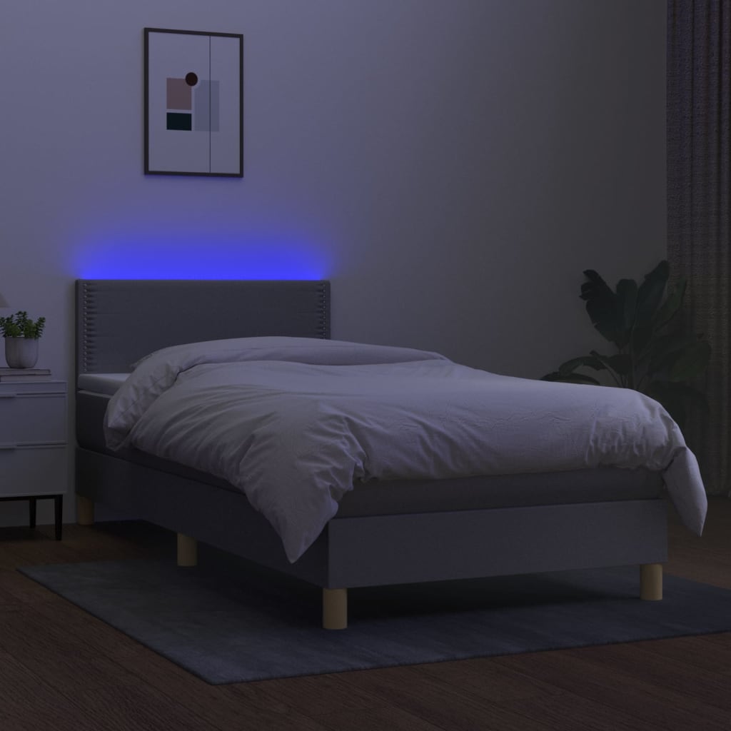 kontinentalseng med LED-lys 90x190 cm stof lysegrå