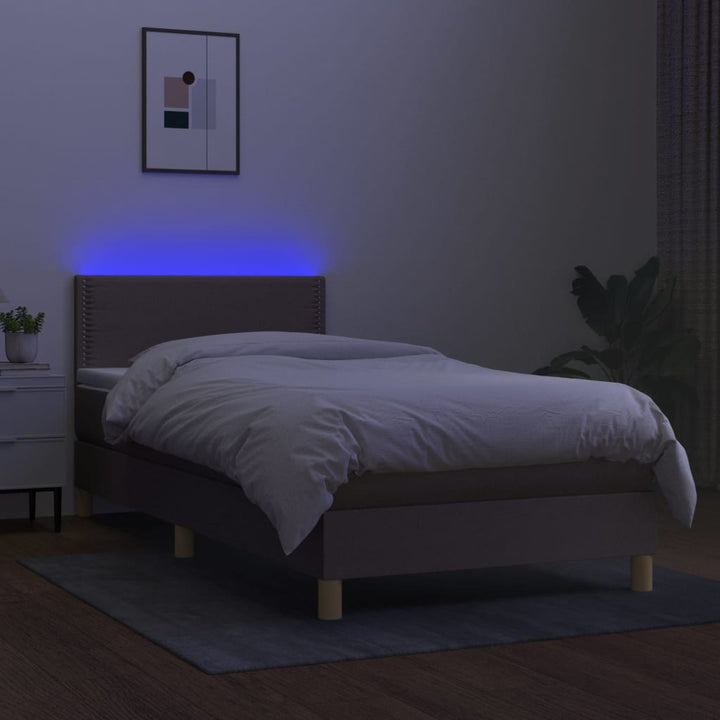 kontinentalseng med LED-lys 90x190 cm stof gråbrun