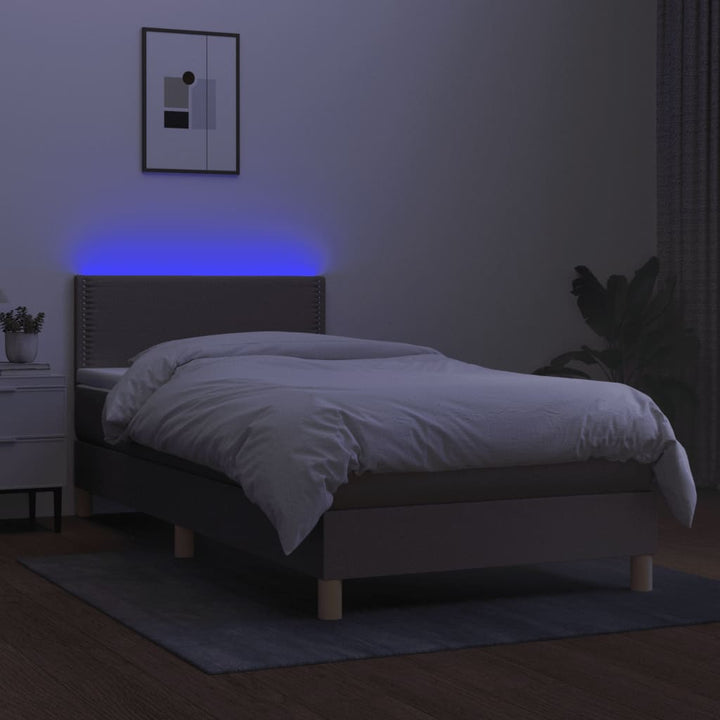 kontinentalseng med LED-lys 90x200 cm stof gråbrun