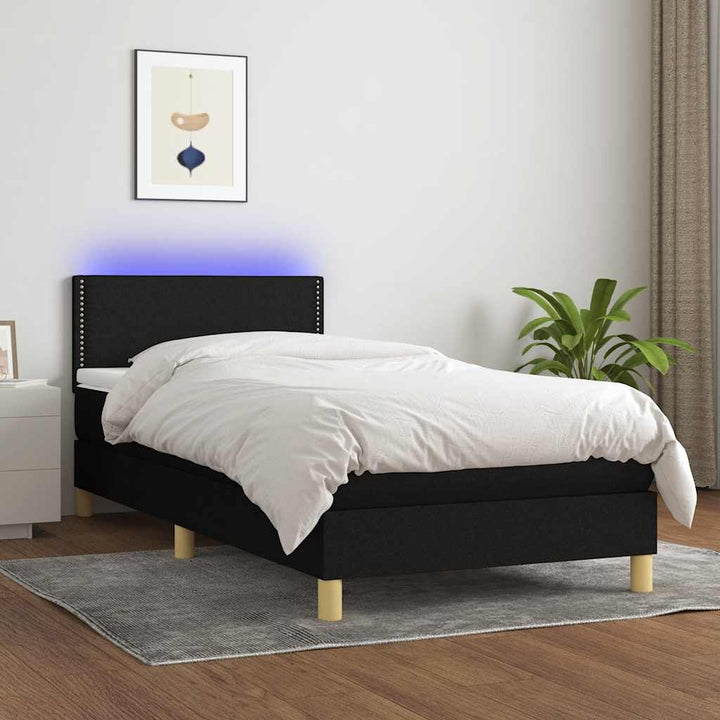 kontinentalseng med LED-lys 100x200 cm stof sort