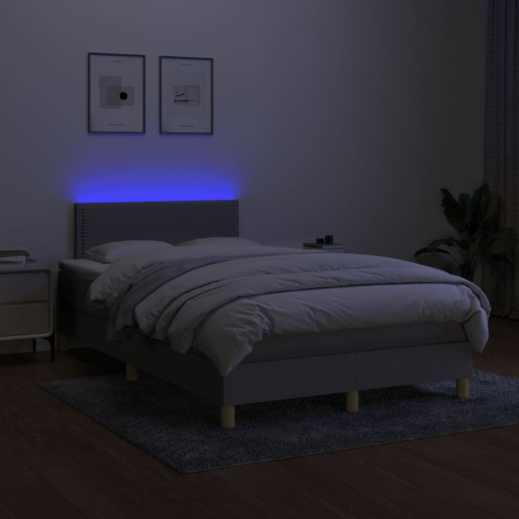 kontinentalseng med LED-lys 120x200 cm stof lysegrå