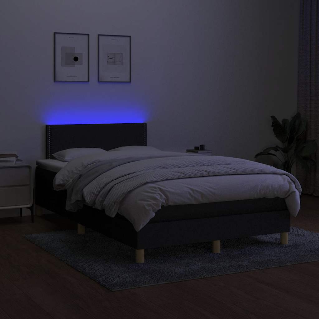 kontinentalseng med LED-lys 120x200 cm stof sort