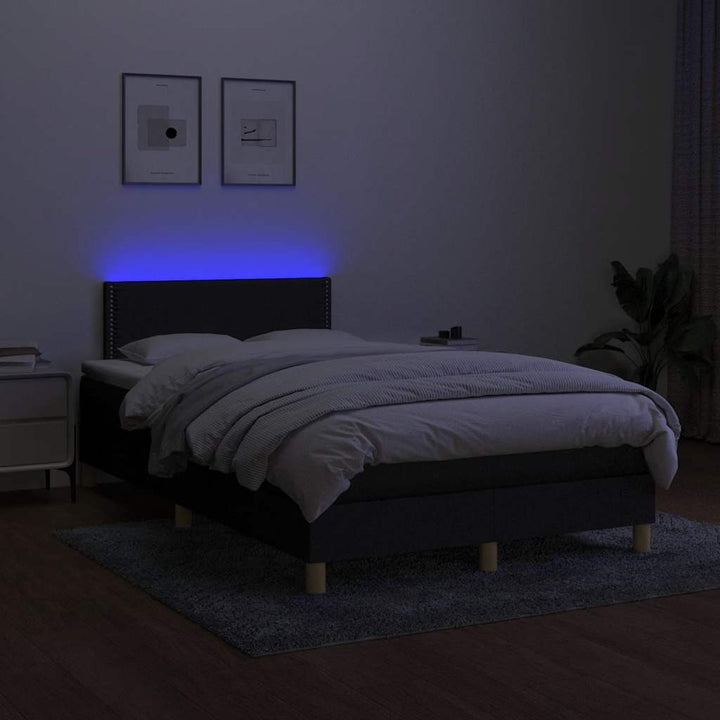 kontinentalseng med LED-lys 120x200 cm stof sort