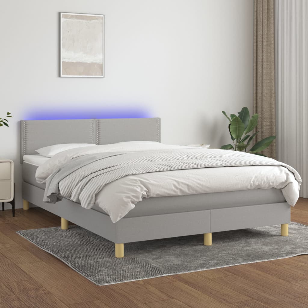 kontinentalseng med LED-lys 140x190 cm stof lysegrå
