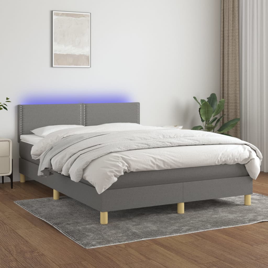 kontinentalseng med LED-lys 140x190 cm stof mørkegrå