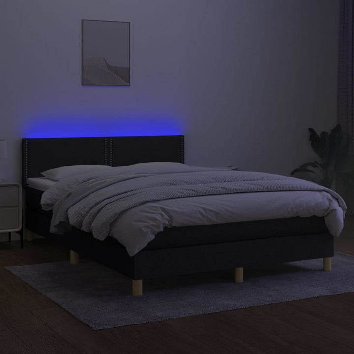 kontinentalseng med LED-lys 140x190 cm stof sort