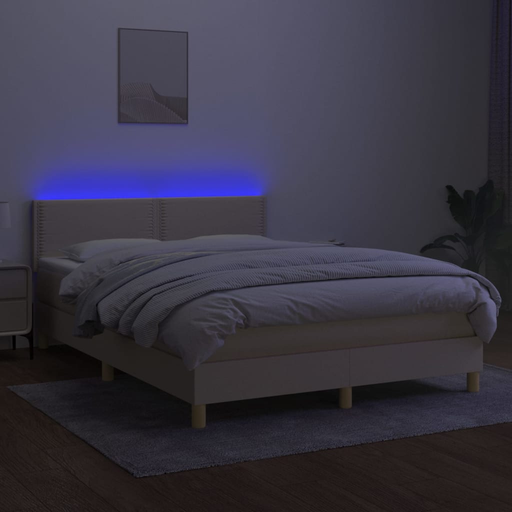 kontinentalseng med LED-lys 140x190 cm stof cremefarvet