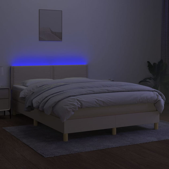 kontinentalseng med LED-lys 140x190 cm stof cremefarvet
