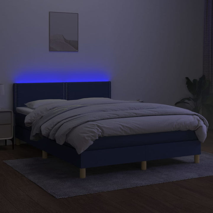 kontinentalseng med LED-lys 140x190 cm stof blå