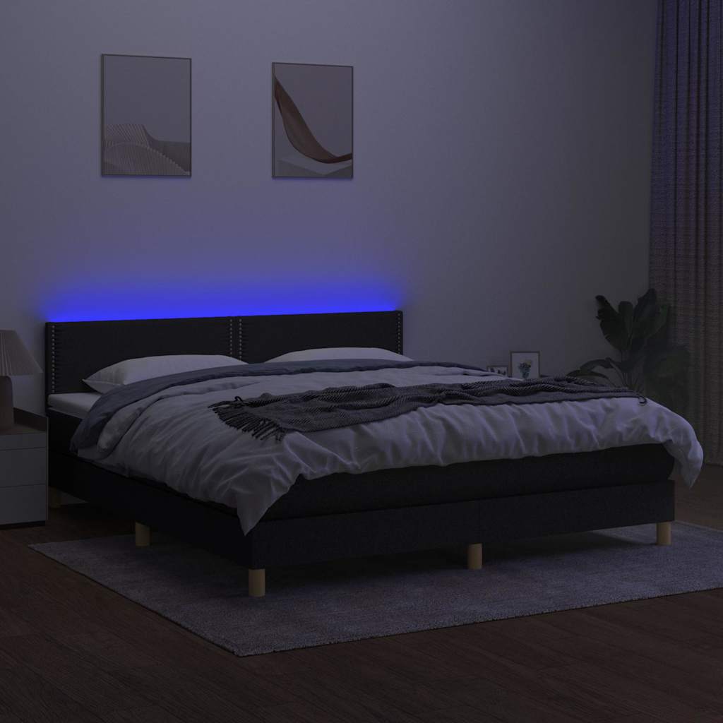 kontinentalseng med LED-lys 160x200 cm stof sort