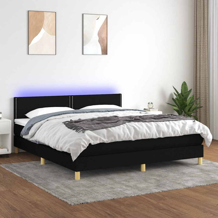 kontinentalseng med LED-lys 160x200 cm stof sort