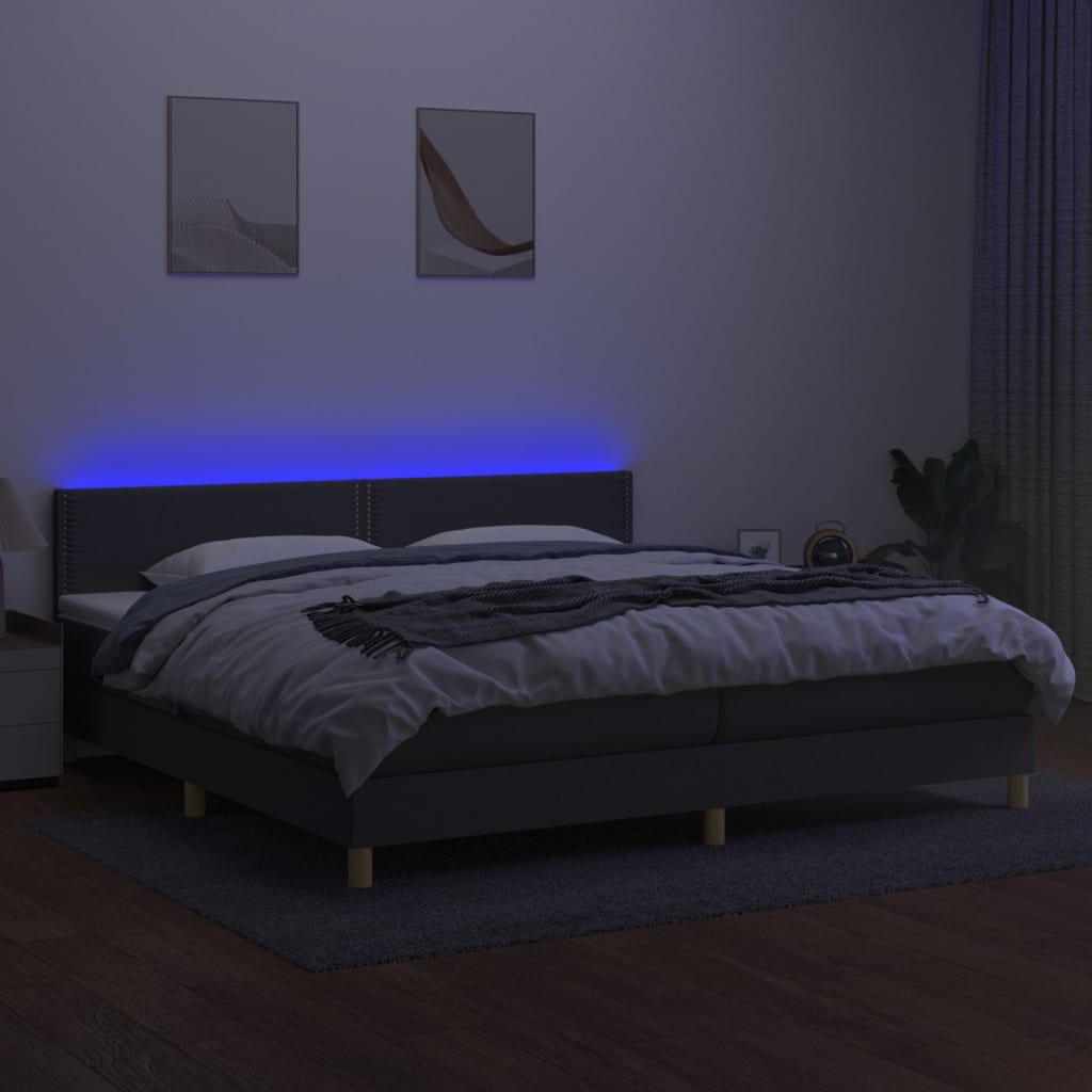 kontinentalseng med LED-lys 200x200 cm stof mørkegrå
