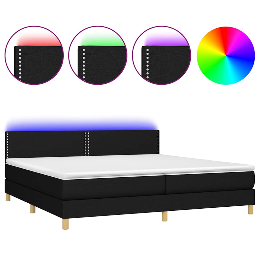 kontinentalseng med LED-lys 200x200 cm stof sort