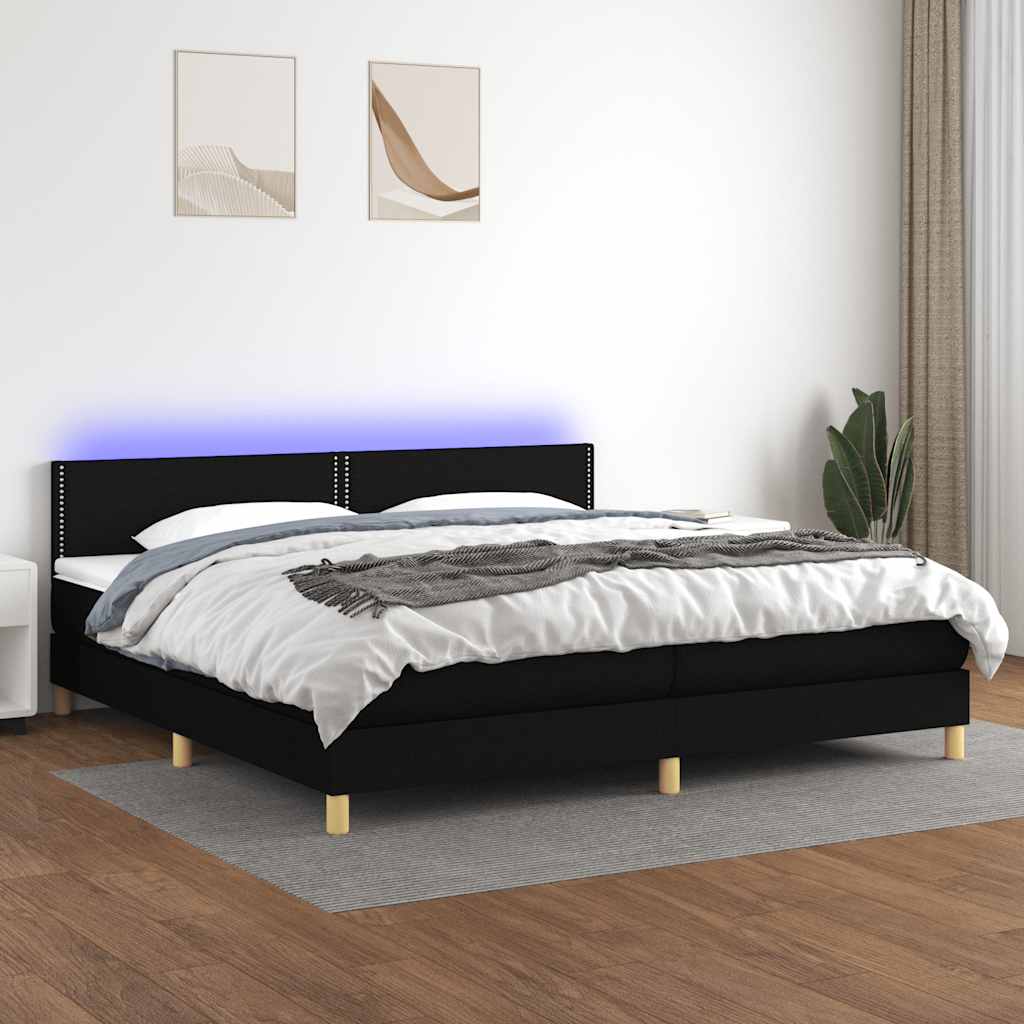 kontinentalseng med LED-lys 200x200 cm stof sort
