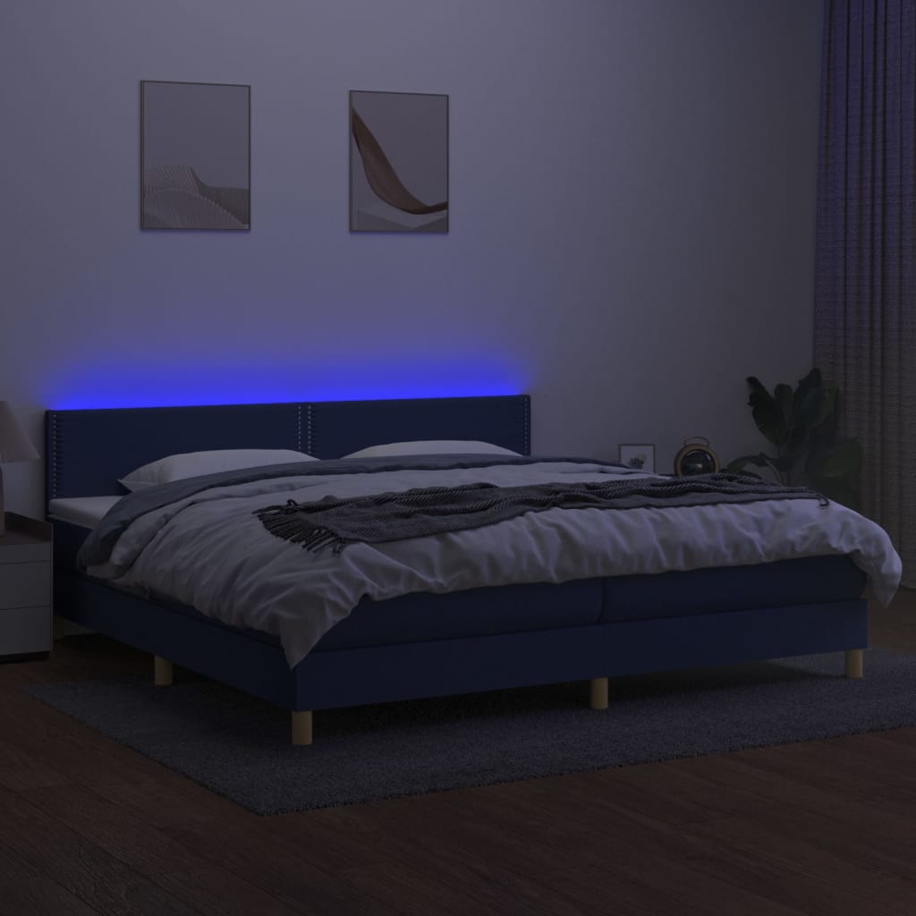 kontinentalseng med LED-lys 200x200 cm stof blå