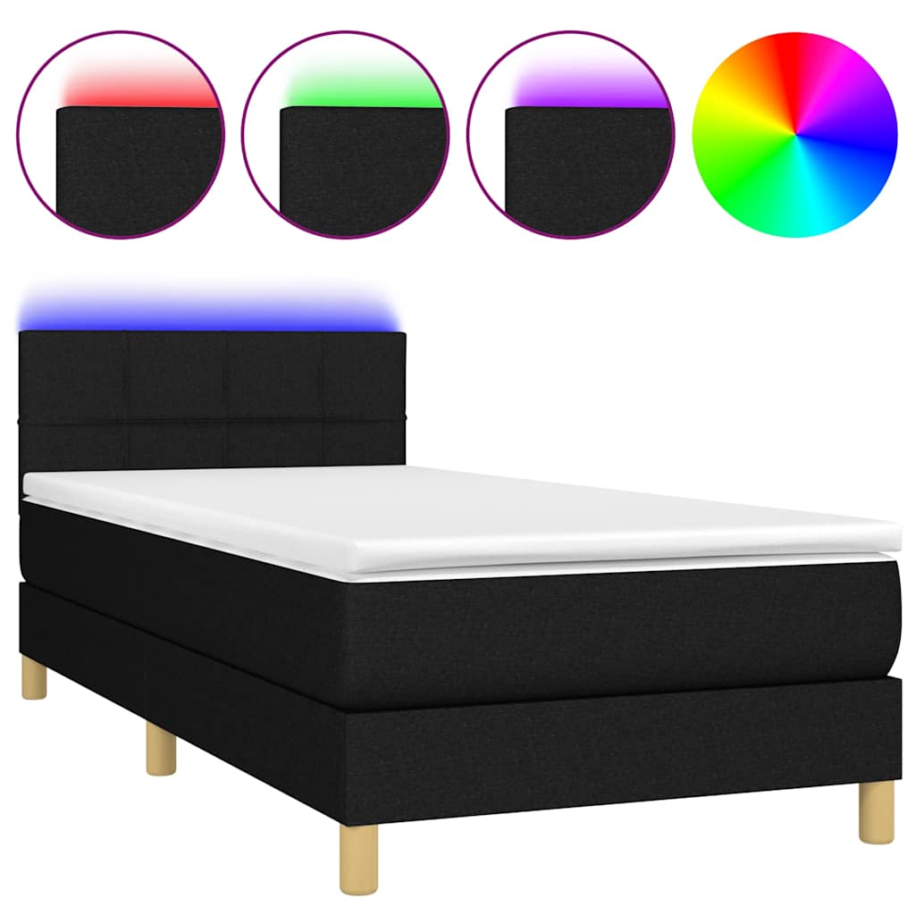kontinentalseng med LED-lys 90x190 cm stof sort