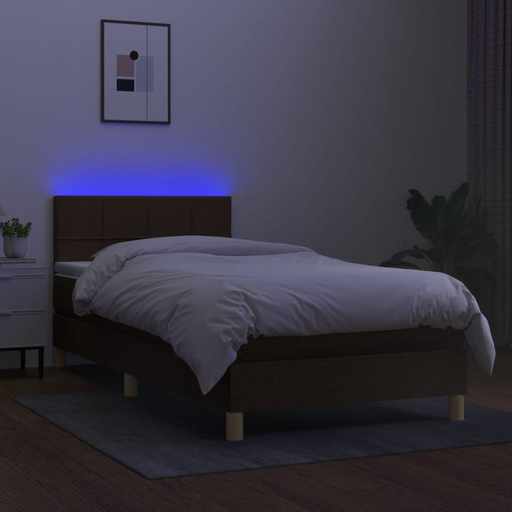 kontinentalseng med LED-lys 90x190 cm stof mørkebrun