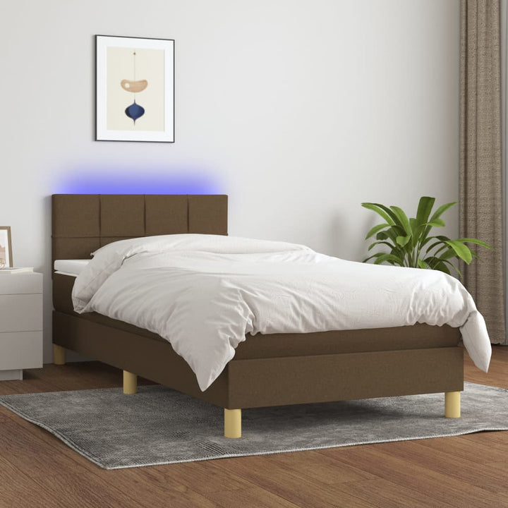 kontinentalseng med LED-lys 90x190 cm stof mørkebrun