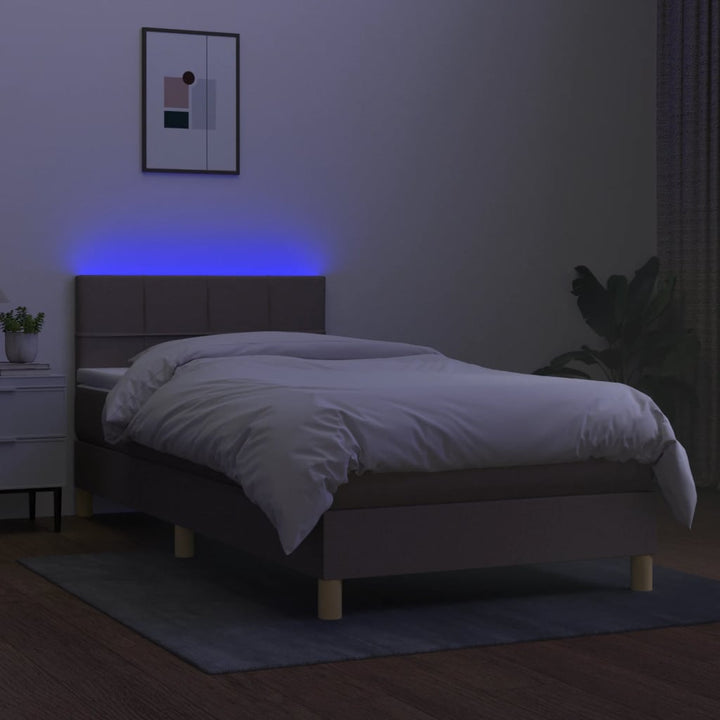 kontinentalseng med LED-lys 90x190 cm stof gråbrun