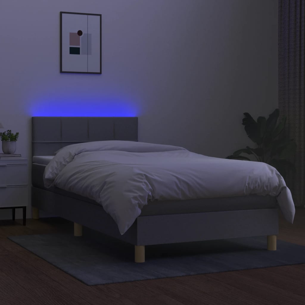 kontinentalseng med LED-lys 100x200 cm stof lysegrå