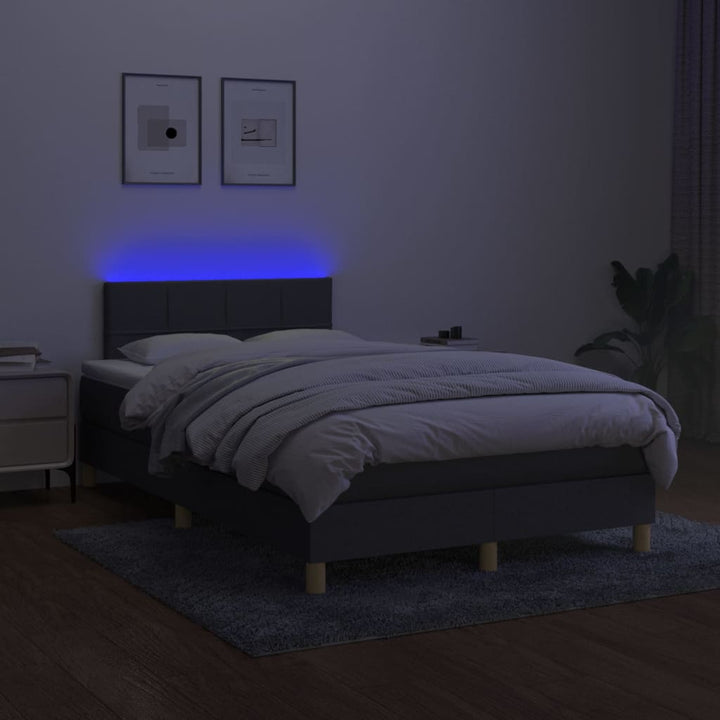 kontinentalseng med LED-lys 120x200 cm stof mørkegrå