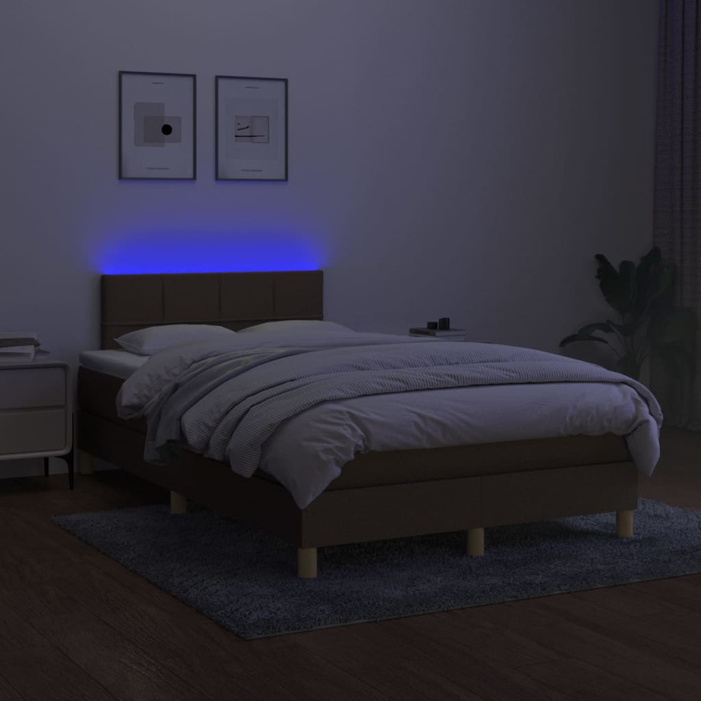 kontinentalseng med LED-lys 120x200 cm stof mørkebrun