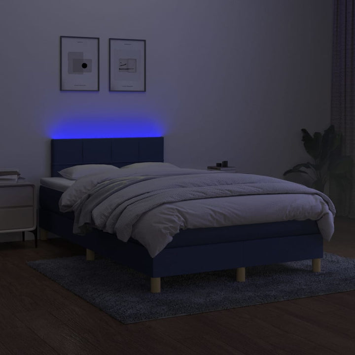 kontinentalseng med LED-lys 120x200 cm stof blå