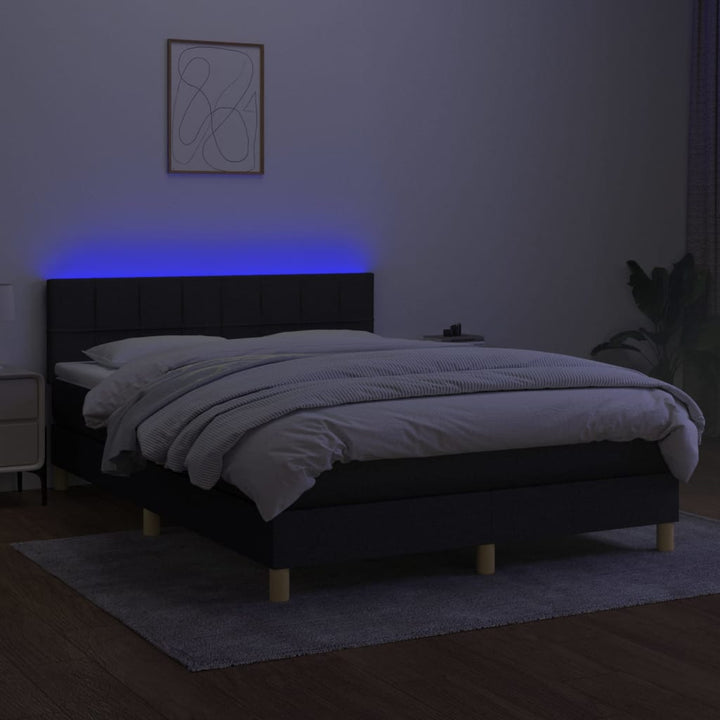 kontinentalseng med LED-lys 140x190 cm stof sort
