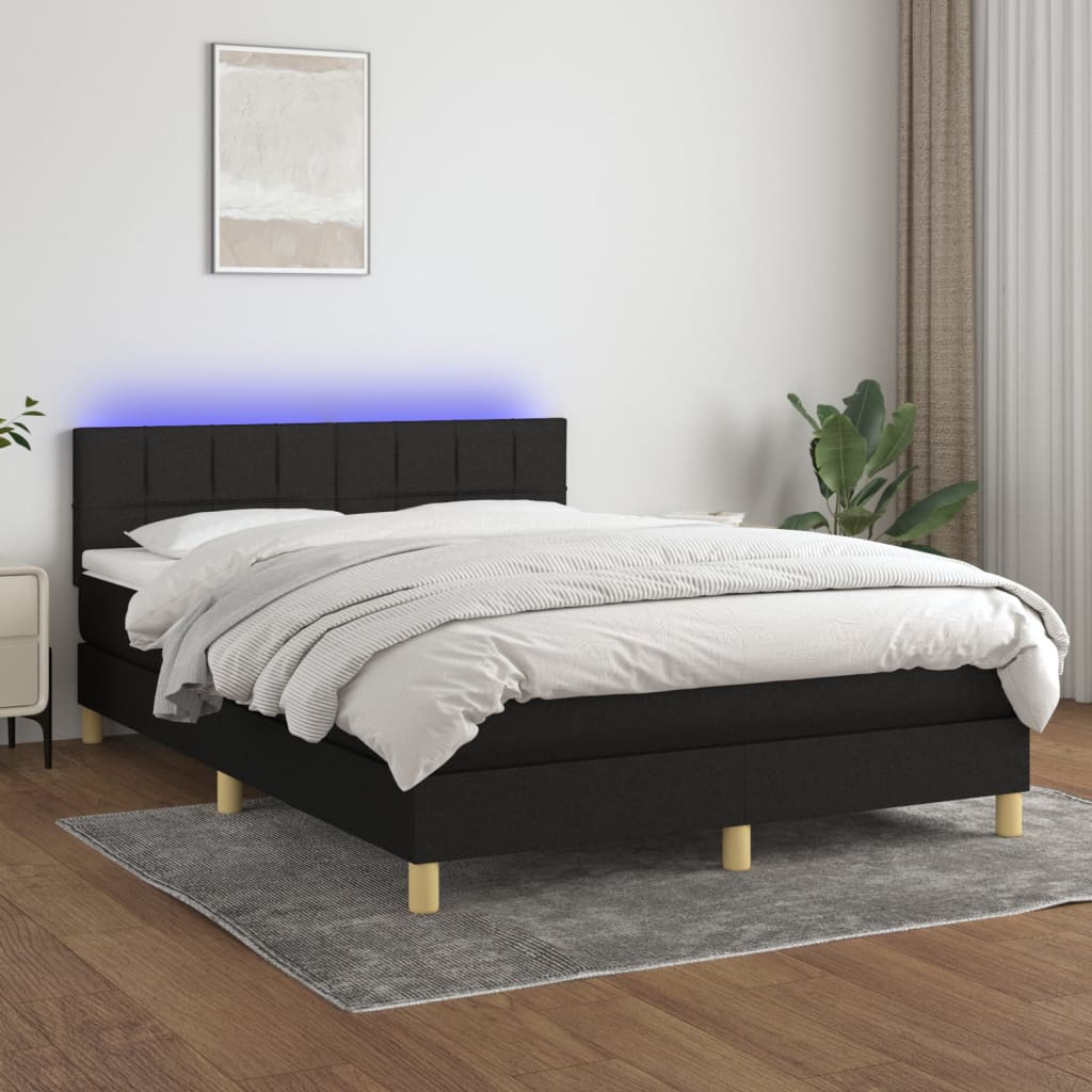 kontinentalseng med LED-lys 140x190 cm stof sort