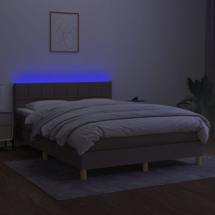 kontinentalseng med LED-lys 140x200 cm stof gråbrun