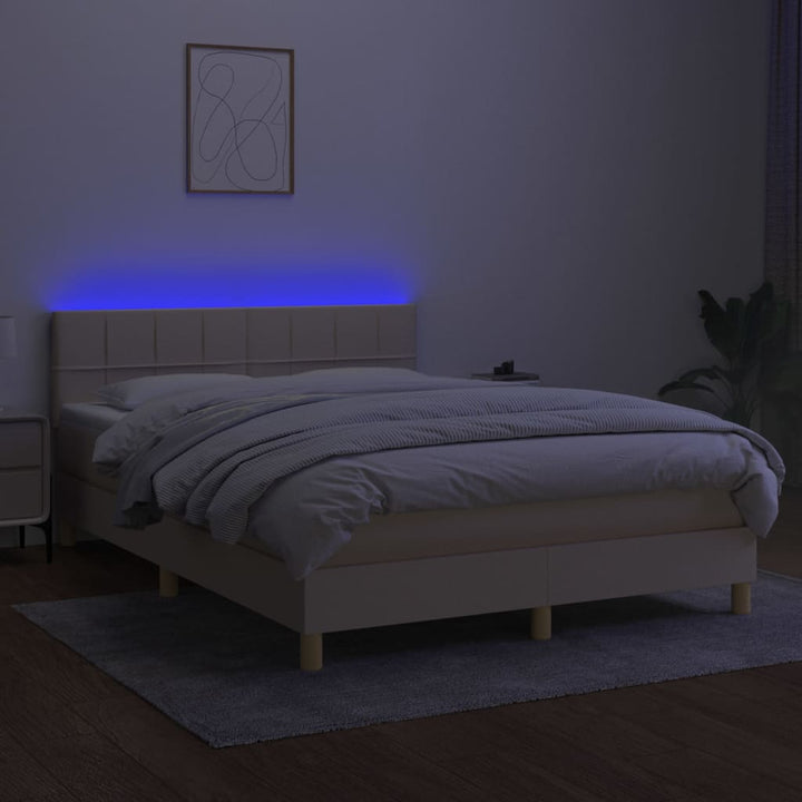 kontinentalseng med LED-lys 140x200 cm stof cremefarvet
