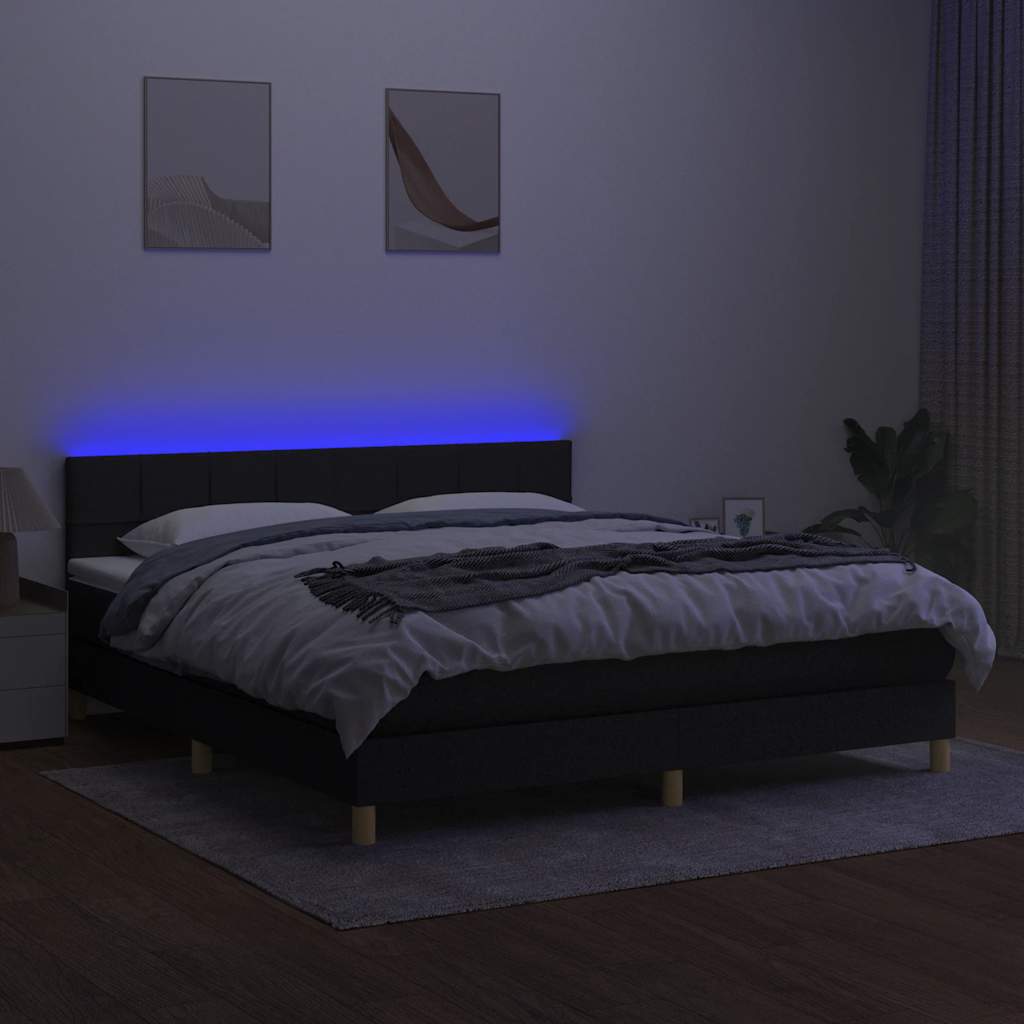 kontinentalseng med LED-lys 180x200 cm stof sort