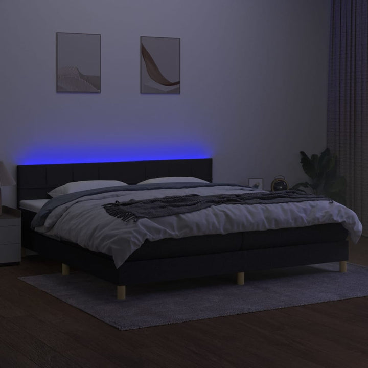 kontinentalseng med LED-lys 200x200 cm stof sort