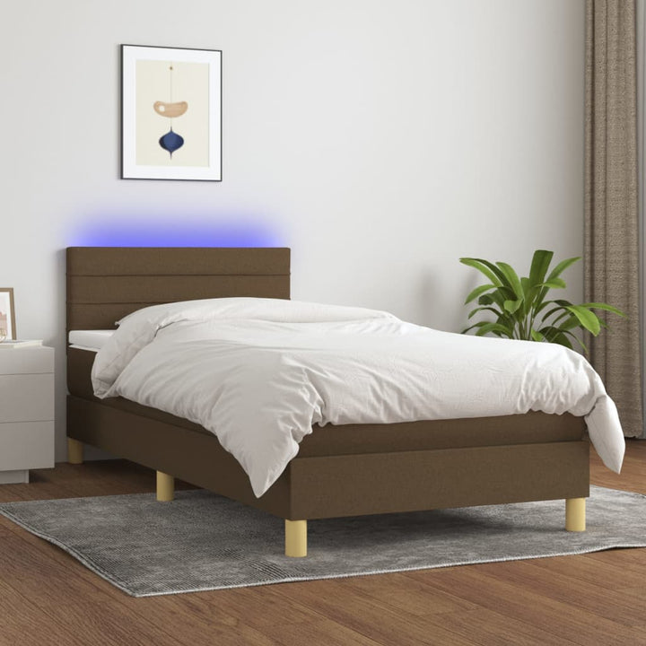 kontinentalseng med LED-lys 100x200 cm stof mørkebrun