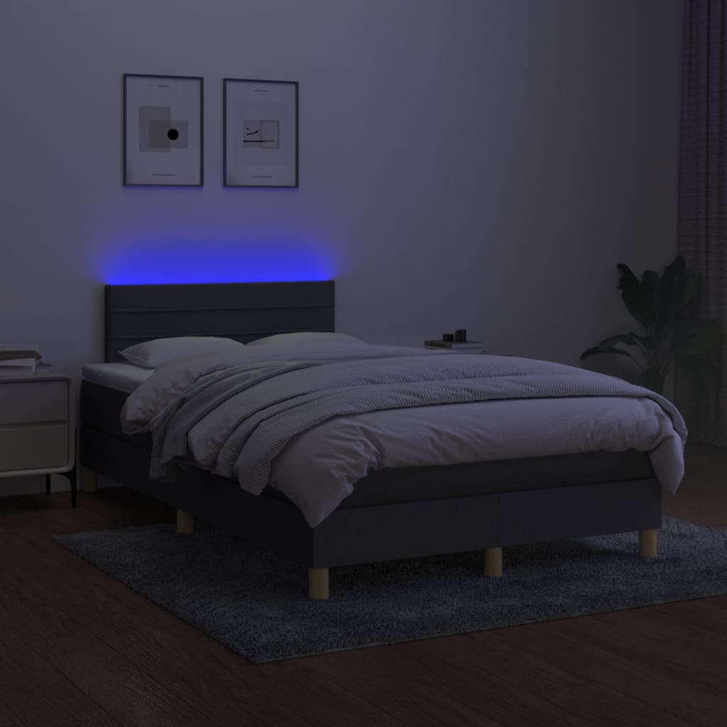 kontinentalseng med LED-lys 120x200 cm stof mørkegrå