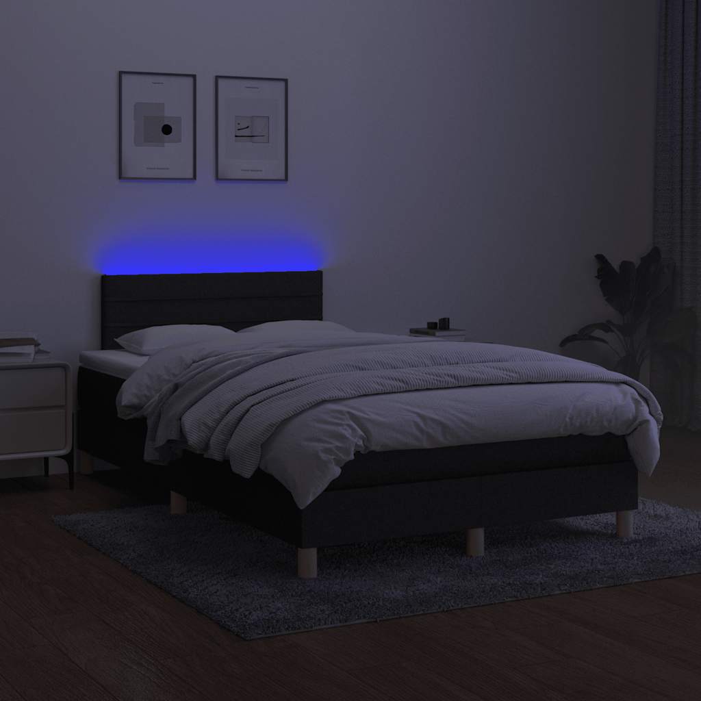 kontinentalseng med LED-lys 120x200 cm stof sort