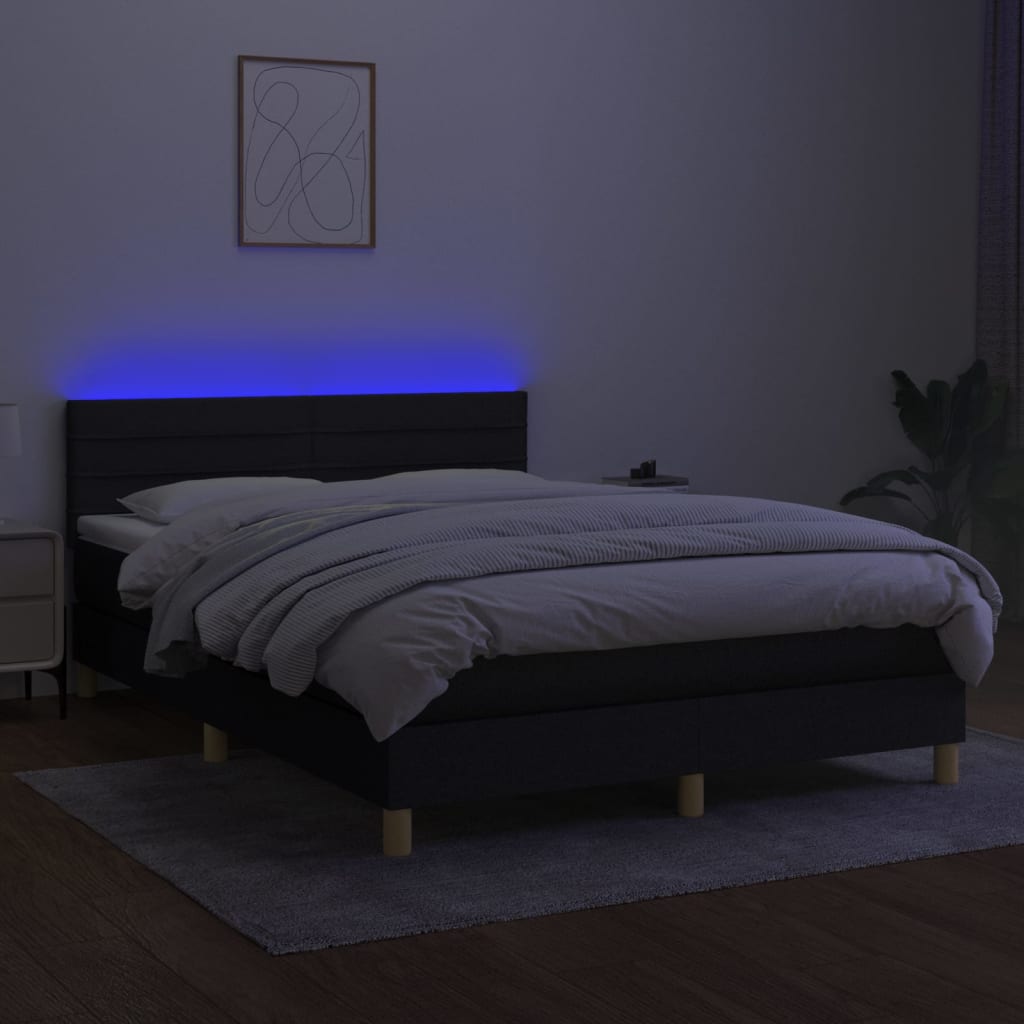 kontinentalseng med LED-lys 140x190 cm stof sort