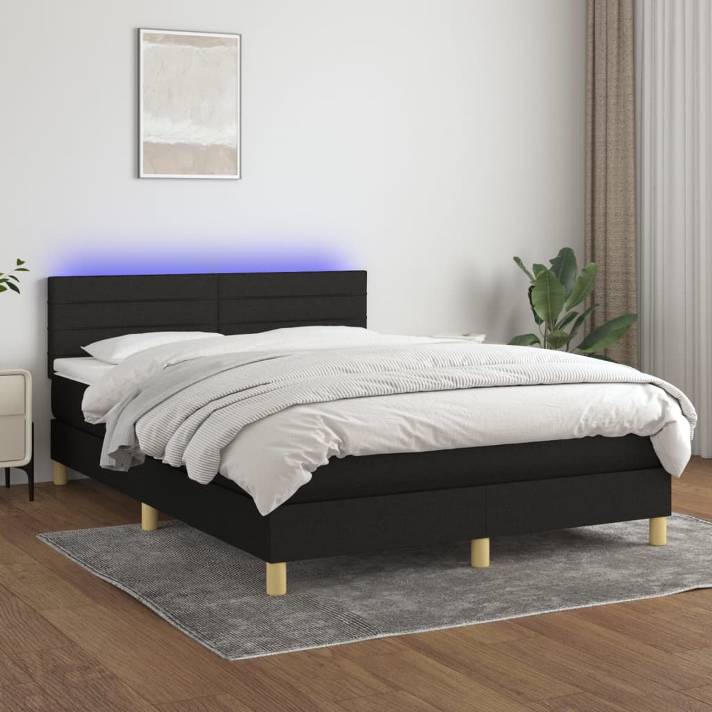 kontinentalseng med LED-lys 140x190 cm stof sort