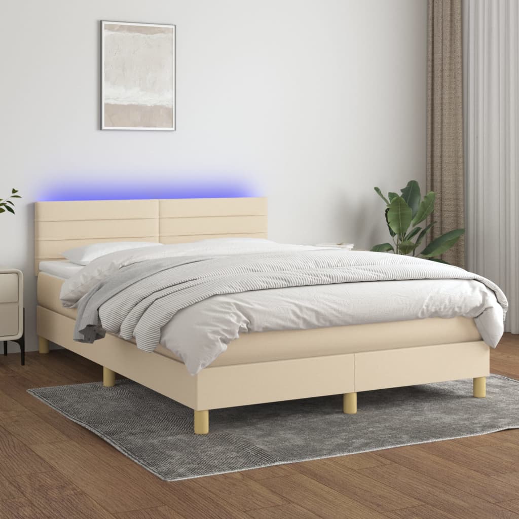 kontinentalseng med LED-lys 140x190 cm stof cremefarvet